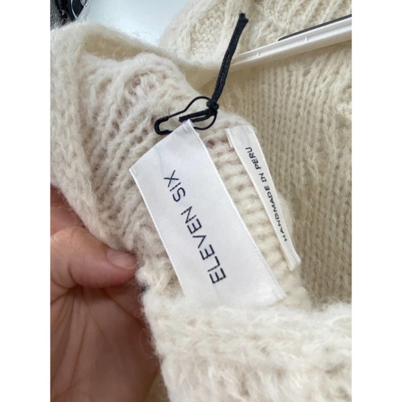 Eleven Six Zaria Ivory Beaded Baby Alpaca Knit V Keyhole Back Crewneck Sweater - Picture 6 of 7